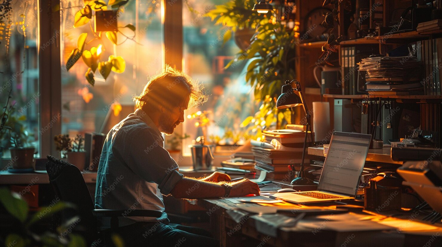 An author working on a manuscript